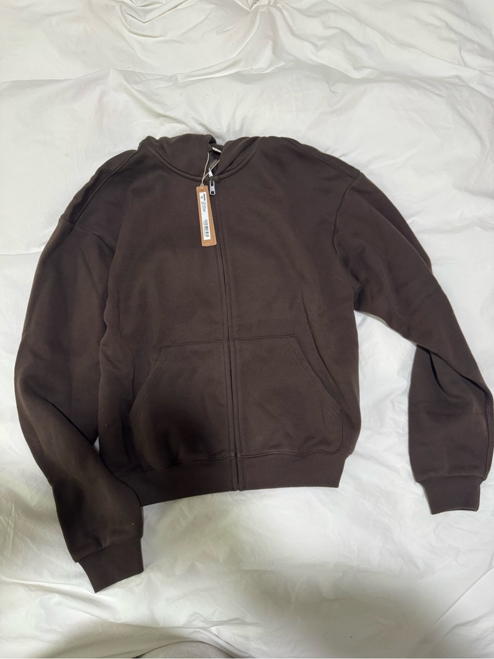 NWT SKIMS cotton fleece Full-Zip up hoodie in dark sepia